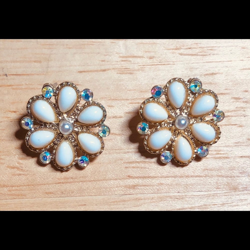 Navajo shell onyx cluster pierced earrings.